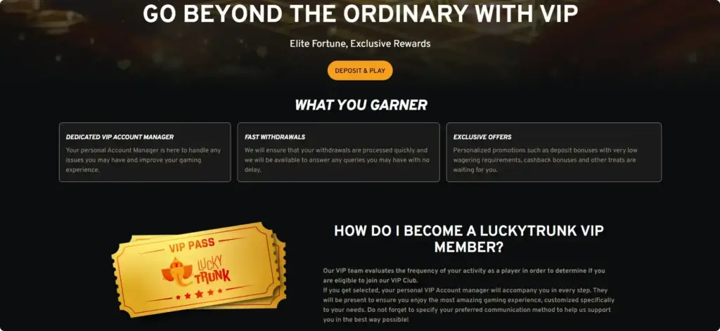 Lucky Trunk Casino VIP rewards for Swiss players